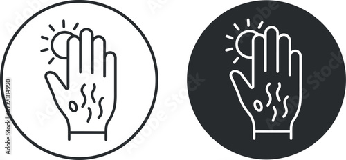 Sunburn hand icon heat rash skin damage medical symbol