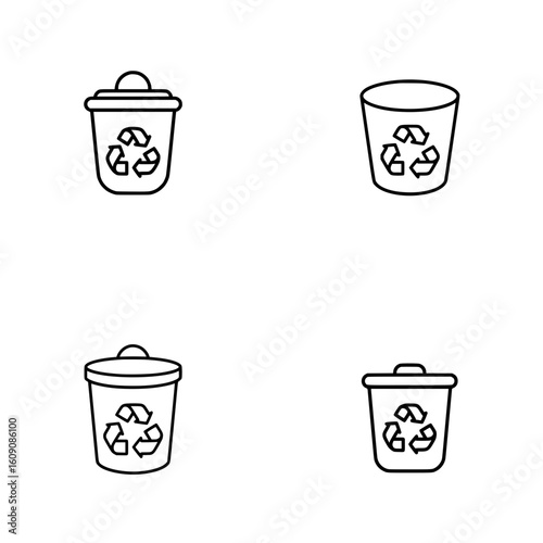 Isolated vector trash can icon set with recycling bins and waste containers