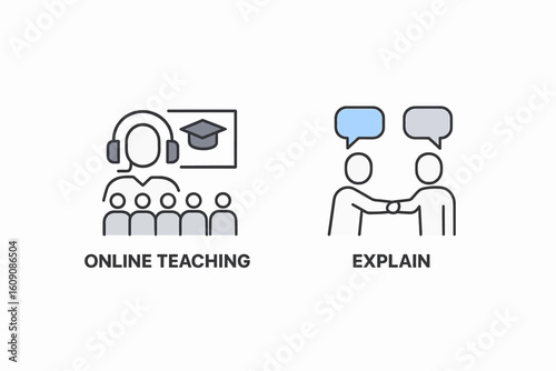 Vector online teaching explain icon set