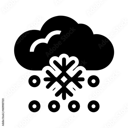 Hailstone icon representation with cloud and snowflakes falling  