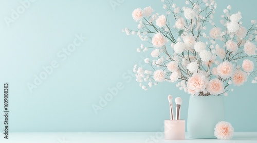 Elegant floral arrangement in soft pastel setting still life home decor modern interior aesthetic inspiration