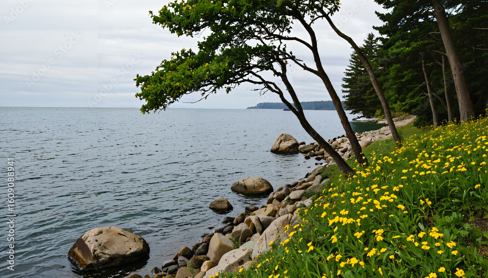 Naklejka premium Le bord d'un lac paisible