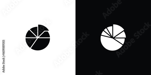 Black and White Pie Chart Illustration Showing Data in Different Segments on Split Background
