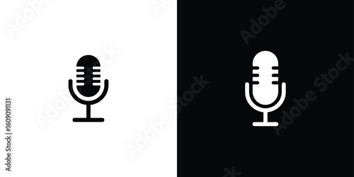 Icon of Podcast Microphone on Contrasting Black and White Backgrounds Illustration