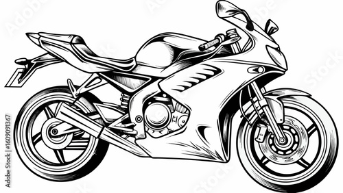 Sportbike Line Art Illustration – Black and White Racing Motorcycle Drawing