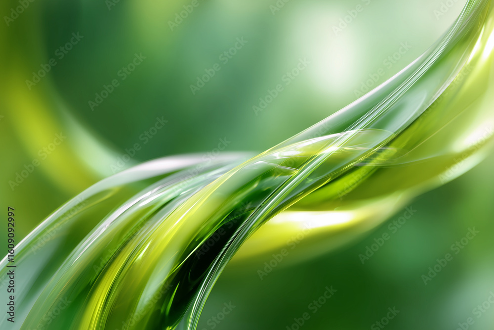 Obraz premium Abstract green and yellow flowing glass-like waves with smooth curves and soft lighting effects