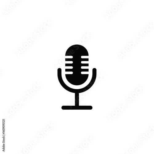 Black and White Microphone Icon Depicting Voice Recording on a Plain Background