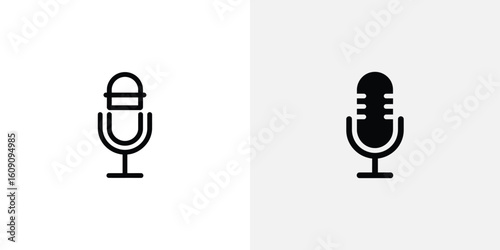 Two Microphone Icons Minimalist Black and White Designs for Podcast, Voice Recording and Communication
