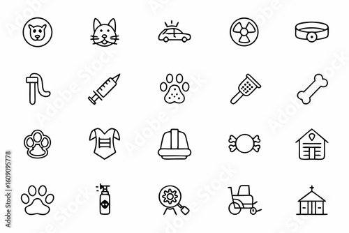 A focused set of icons depicting service animals, therapy pets, and working animals. Great for healthcare providers, guide dog organizations, and safety apps