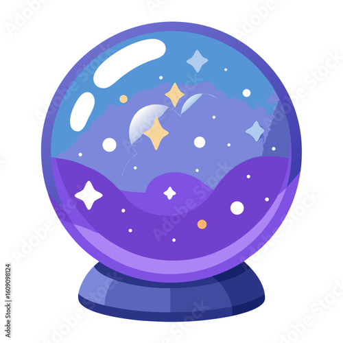 Mystical crystal ball reveals starry universe with glowing stars and cosmic clouds, inspiring wonder