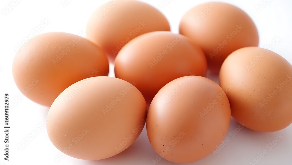A group of brown eggs are isolated on white background and ready to cook A group of brown eggs are isolated on white background and ready to cook