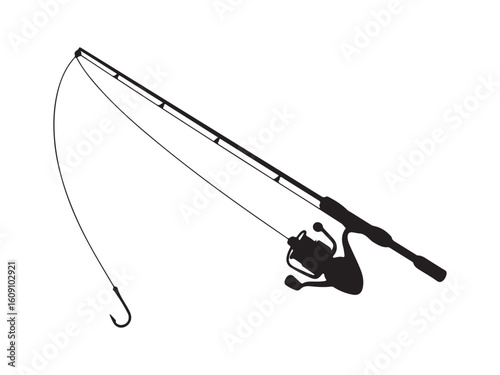 Fishing rod and reel silhouette vector isolated on white background