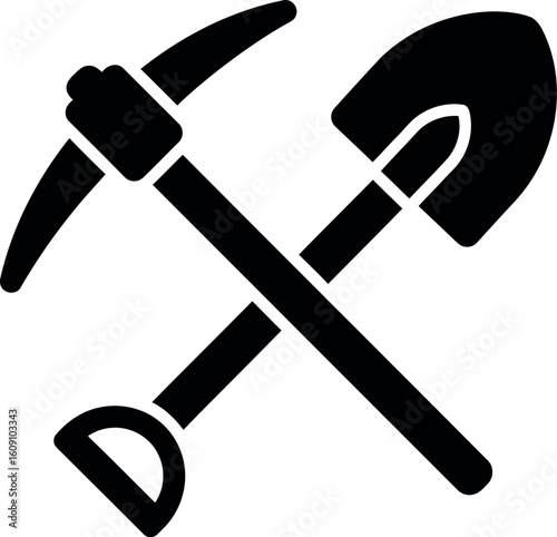 Crossed pickaxe and shovel icon mining construction symbol