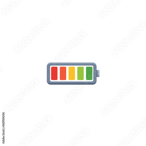 Vibrant and colorful battery charge level indicator icon showing full power status on a clean white background.