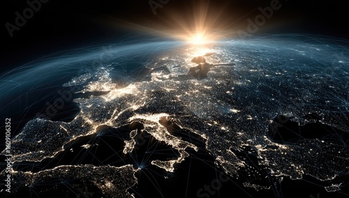 European night lights, network, sunrise