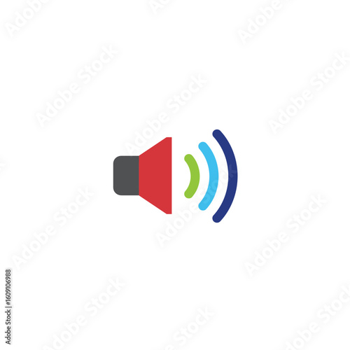 Colorful sound icon representing audio volume and digital communication waves for broadcasting and multimedia applications.