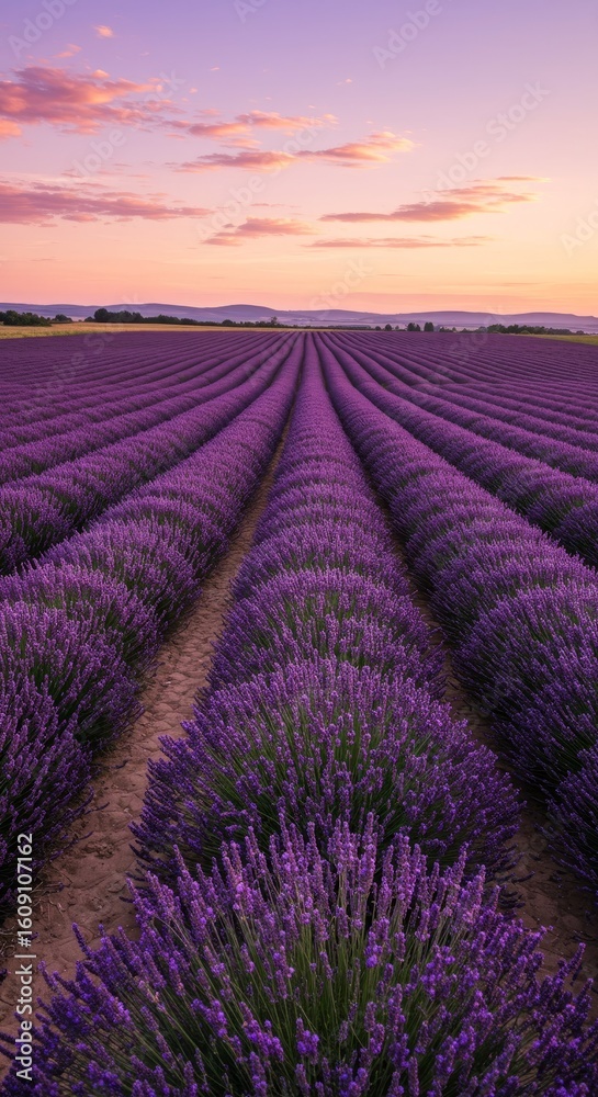 Obraz premium Lavender Field at Sunset with Dramatic Sky