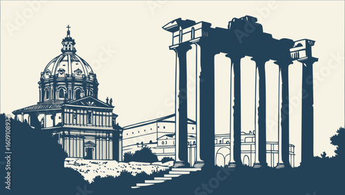 Rome italy architecture building landmark travel destination roman forum historical site ancient ruins illustration