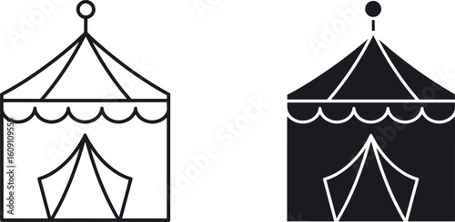 Circus tent icons outline silhouette