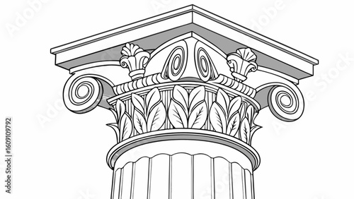 Ionic column capital drawing architecture vector illustration ancient greek roman design 100