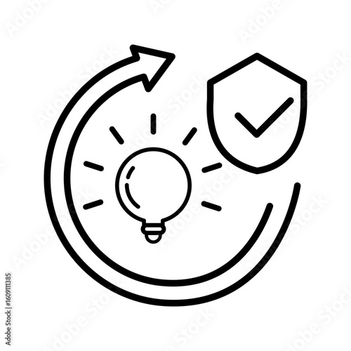 implement idea icon, solution execute develop, configuration cogwheel with light bulb, innovation analysis process, success industry preferences, vector illustration eps10