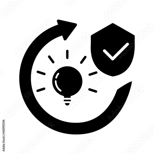 implement idea icon, solution execute develop, configuration cogwheel with light bulb, innovation analysis process, success industry preferences, vector illustration eps10