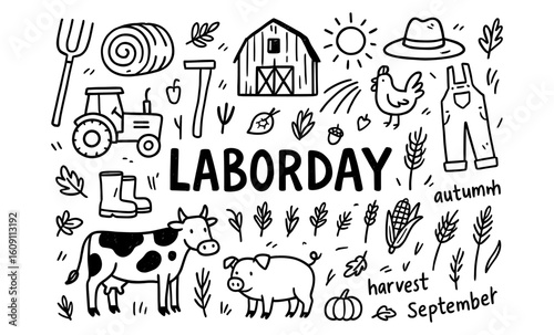 Labor day doodles: farming and harvest celebration in september