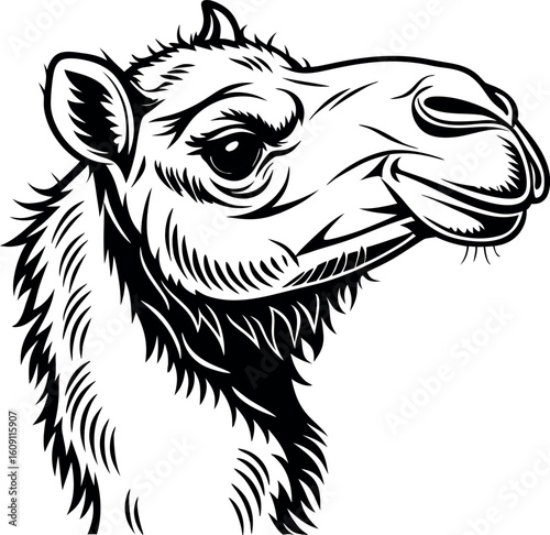 camel head close up in black silhouette style .