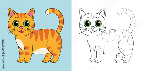 Adorable Cartoon Cat in Illustration: A delightful cartoon cat is portrayed in a captivating illustration, showcasing vibrant colors and charming character design, exuding an adorable charm