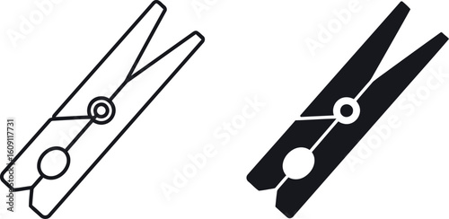 Clothespin icon set line art solid fill