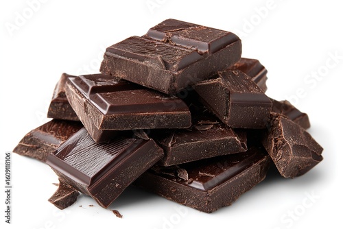 Chocolate chunks isolated on white background