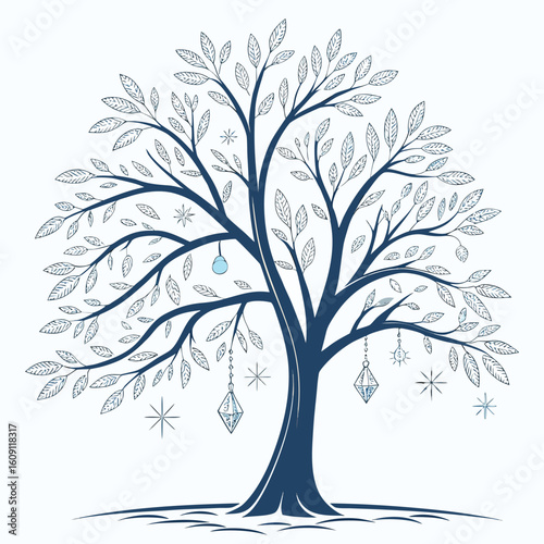 Sparkling crystal frost Christmas tree with icy prisms, creating a dazzling winter wonderland.