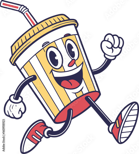 Animated Style Coffee Character. Vector character design – cup with face, limbs, happy emotion – mascot style.