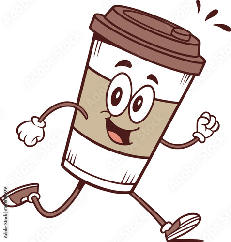 Animated Coffee Cup Character Vector – Happy Mascot Design with Face and Limbs