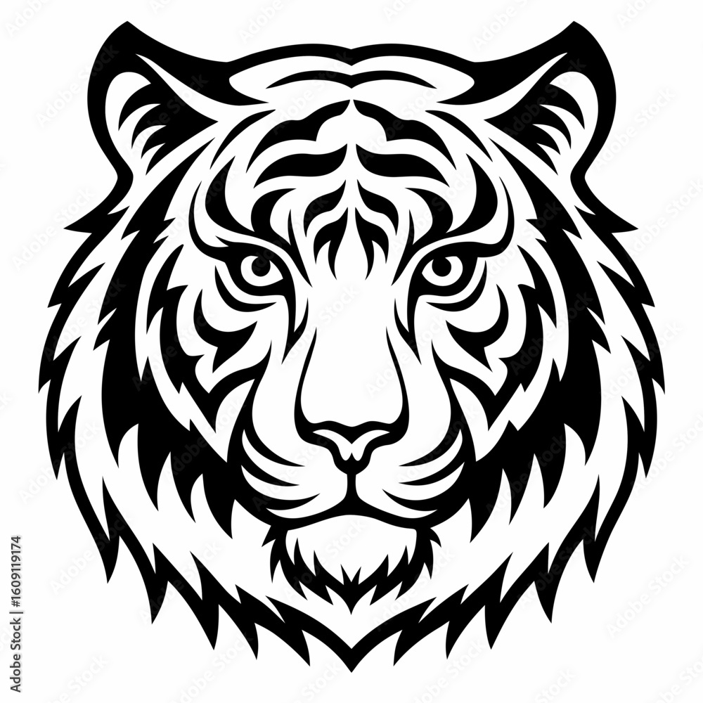 Fototapeta premium Front Facing Stylized Tiger Head