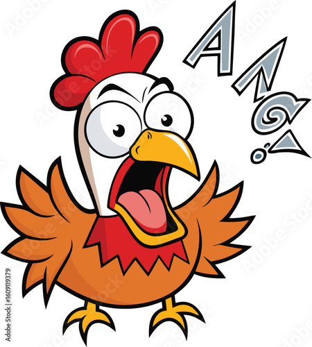Cartoon chicken shouting with comic effect and abstract shapes bird animal
