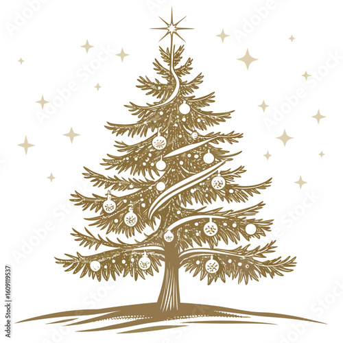 Luxurious golden champagne sparkle Christmas tree with dazzling crystal ornaments, truly grand.