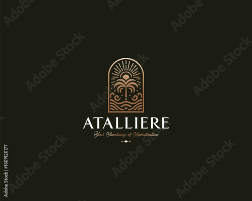 Luxury elegant palm resort hotel logo template for property architecture