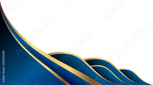 Elegant blue and gold corner wave isolated on transparent background.