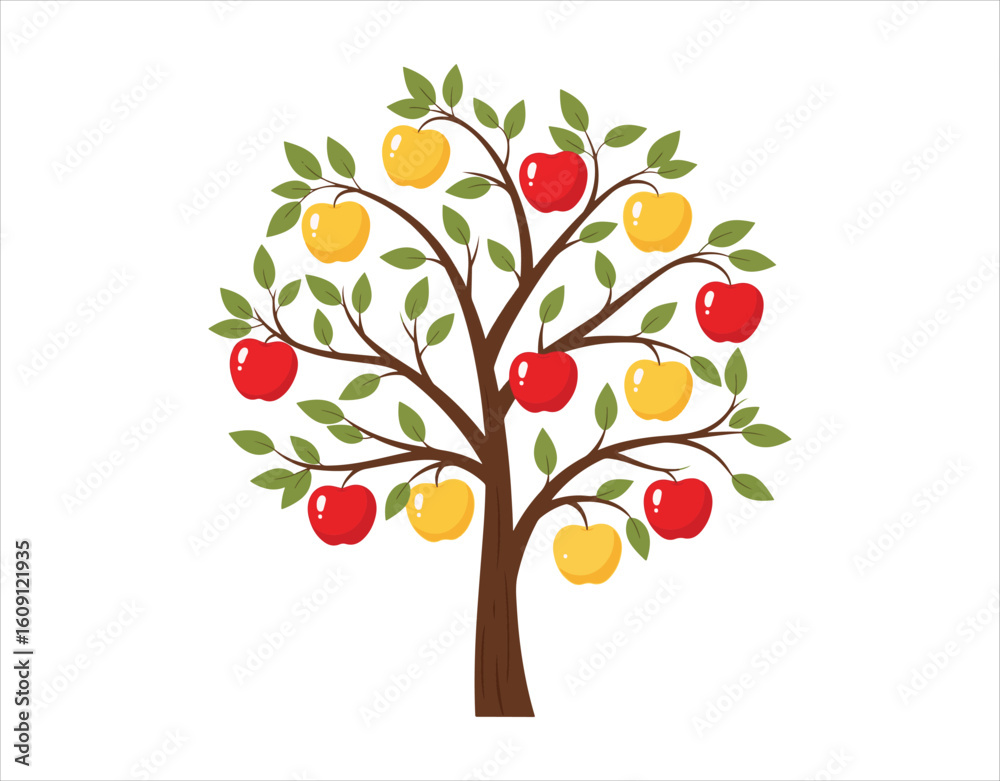 Fototapeta premium Illustration of an apple tree on a white background