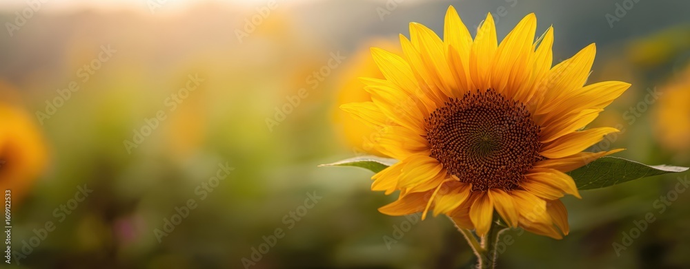 Fototapeta premium The stunning sunflower blooming in a vibrant field during golden hour.