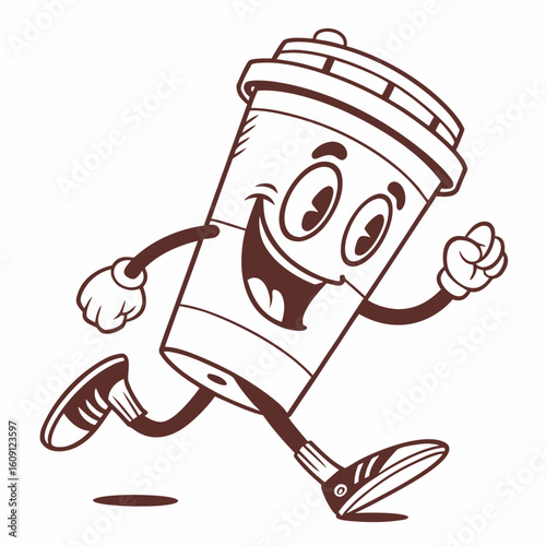 Cute Coffee Mug Cartoon Character Vector – Playful and Happy Coffee Mascot Illustration