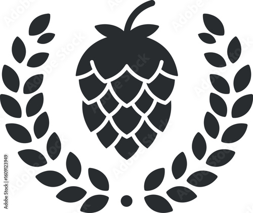 Craft beer emblem hops and laurel wreath icon