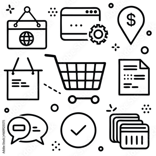 E-commerce Illustration with Shopping Cart and Payment Options