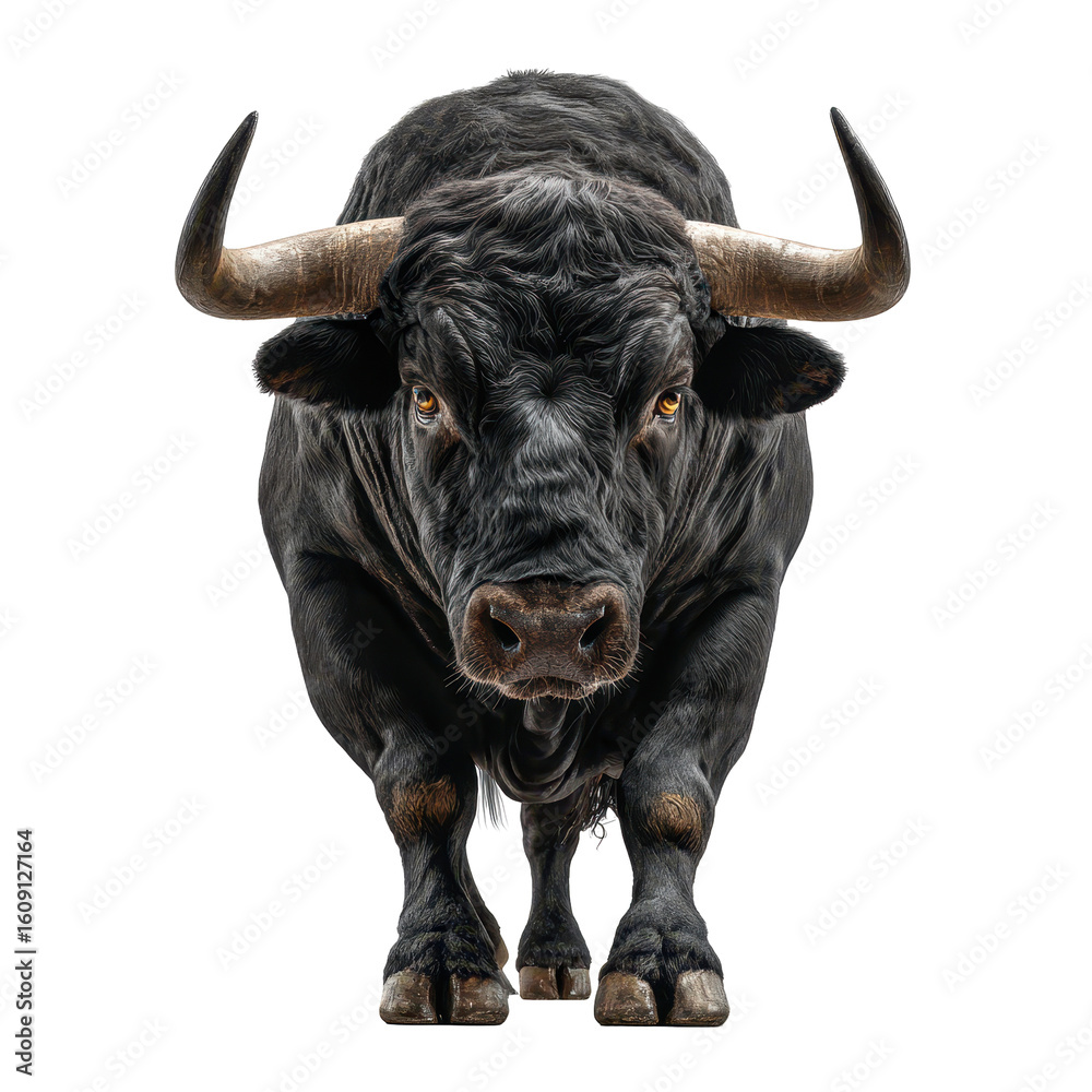 Naklejka premium Powerful black bull standing confidently, showcasing strength and majesty in a clear environment
