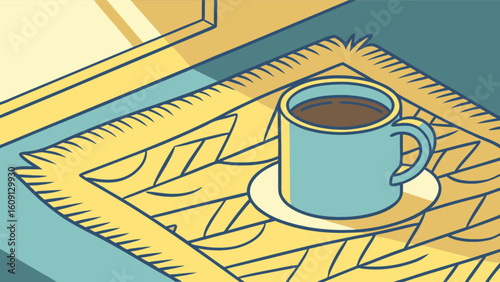 Morning coffee cup on table illustration vector art design graphic for cafe and breakfast time aesthetic drawing