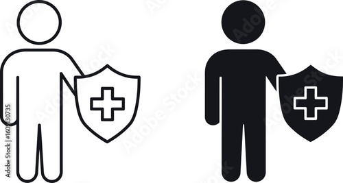 Person holding shield with medical cross icon