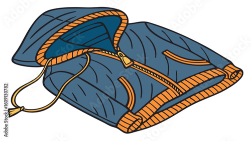 blue jacket with orange trim and hood clip art preview