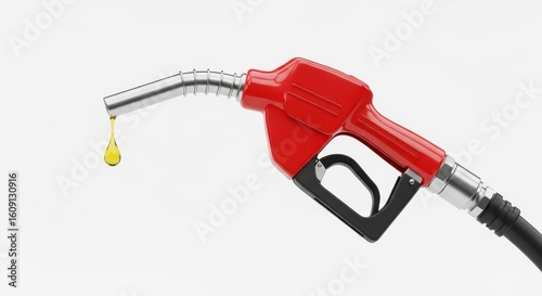 Fuel consumption concept with a red petrol pump nozzle dripping the last drop of oil