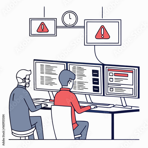 IT Security Team Monitoring Systems – Flat Vector Cybersecurity Adobe Illustrator Artwork